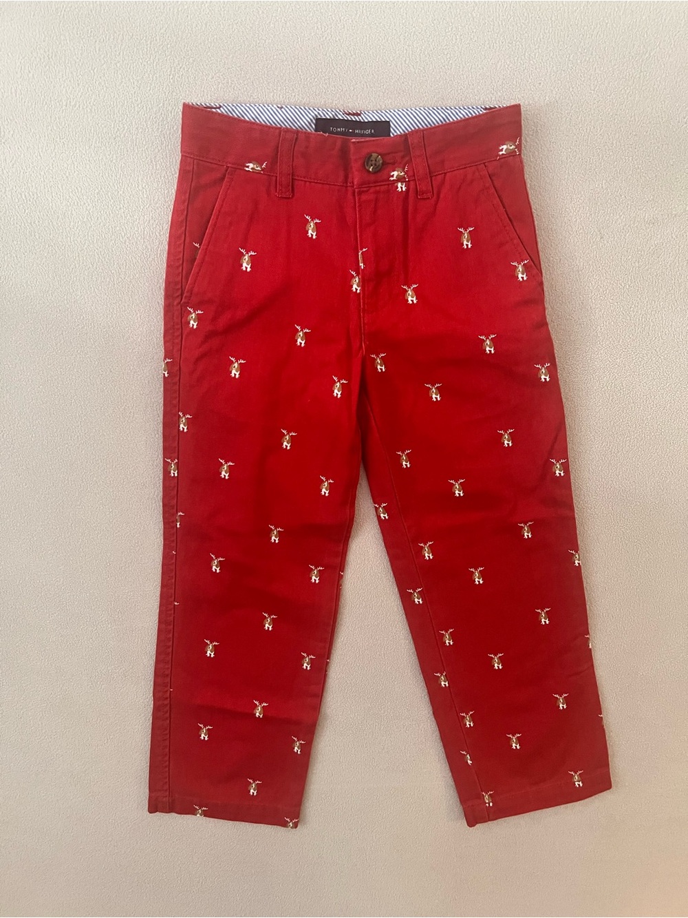 Embroidered Red Chino Pants